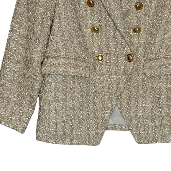 Express Cream Gold Metallic Double Breasted Tweed Blazer | S - Picture 4 of 11